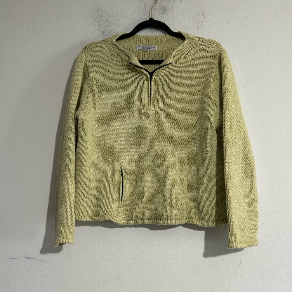 Peter England Nantucket Light Green Knit 1/4 Zip Sweater Medium Fisherman